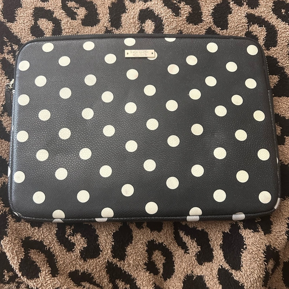 kate spade Black and White Polka Dot Pouch with Gold Logo